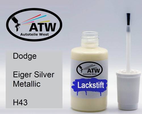 Dodge, Eiger Silver Metallic, H43: 20ml Lackstift, von ATW Autoteile West.